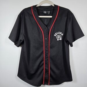 Selena Como La Flor Rose Black Button Front Baseball Style Jersey Top Size M/L